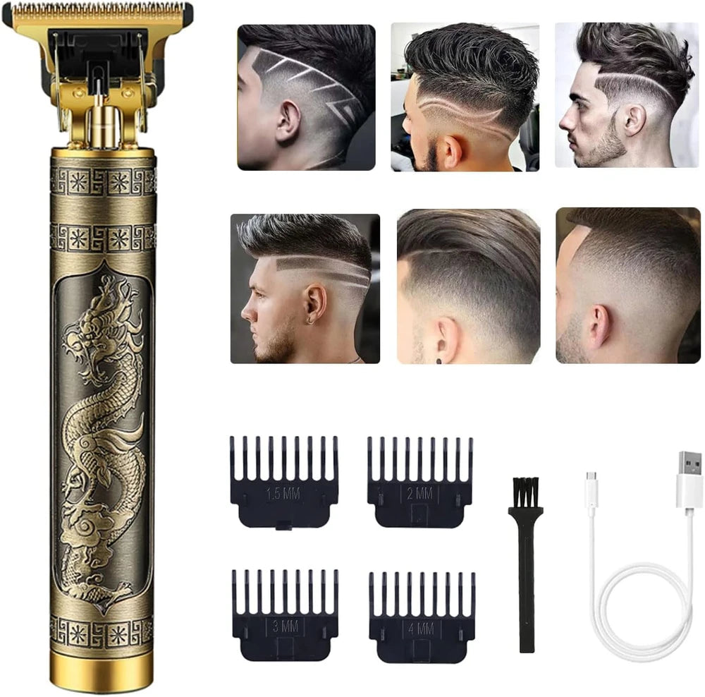 Trimmer profesional auriu pentru tuns și contur – reîncărcabil USB