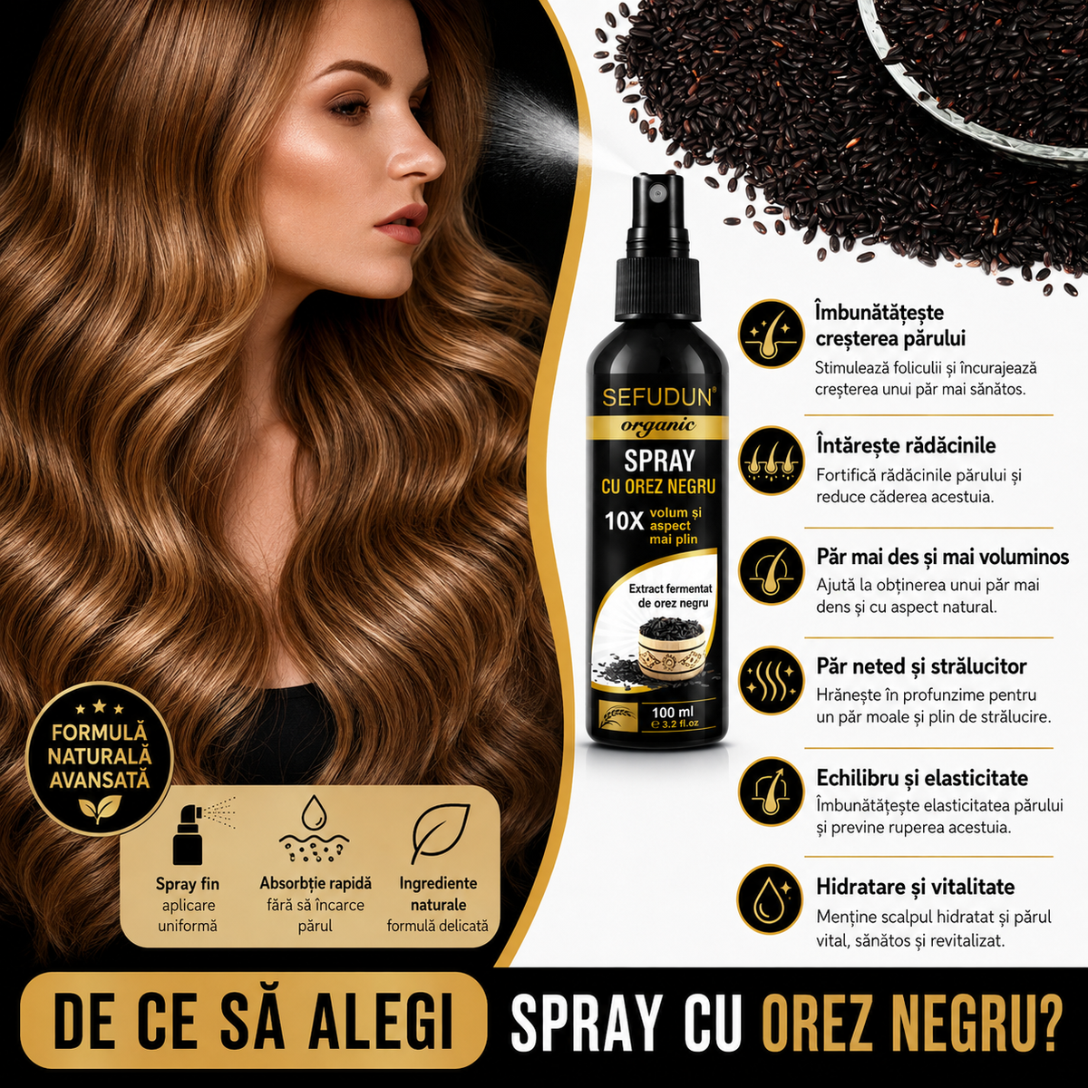 Spray cu orez negru SEFUDUN pentru îngrijirea părului – 100 ml