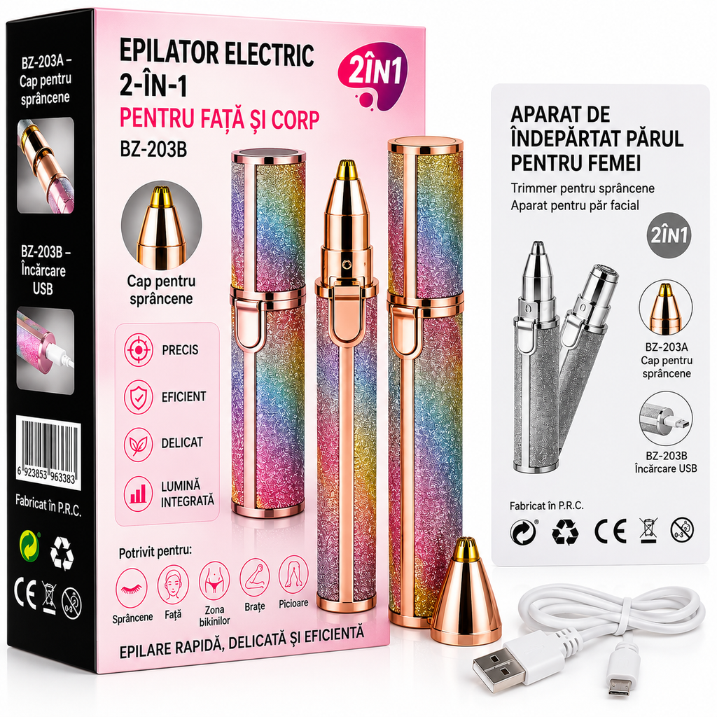 Epilator electric 2-în-1 pentru față și corp