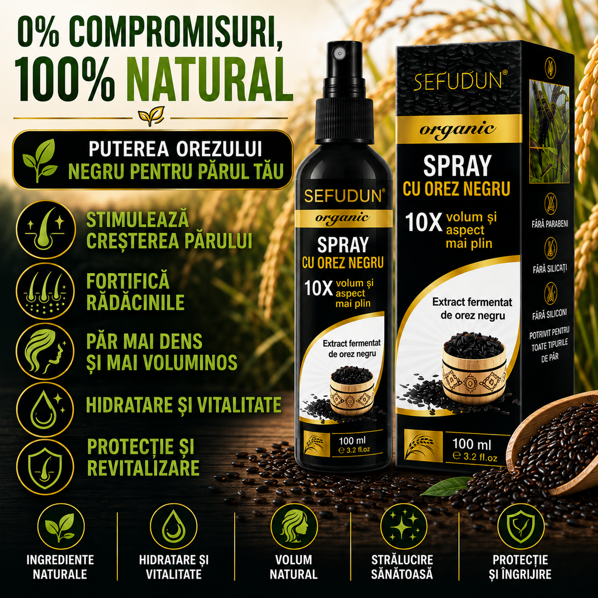 Spray cu orez negru SEFUDUN pentru îngrijirea părului – 100 ml
