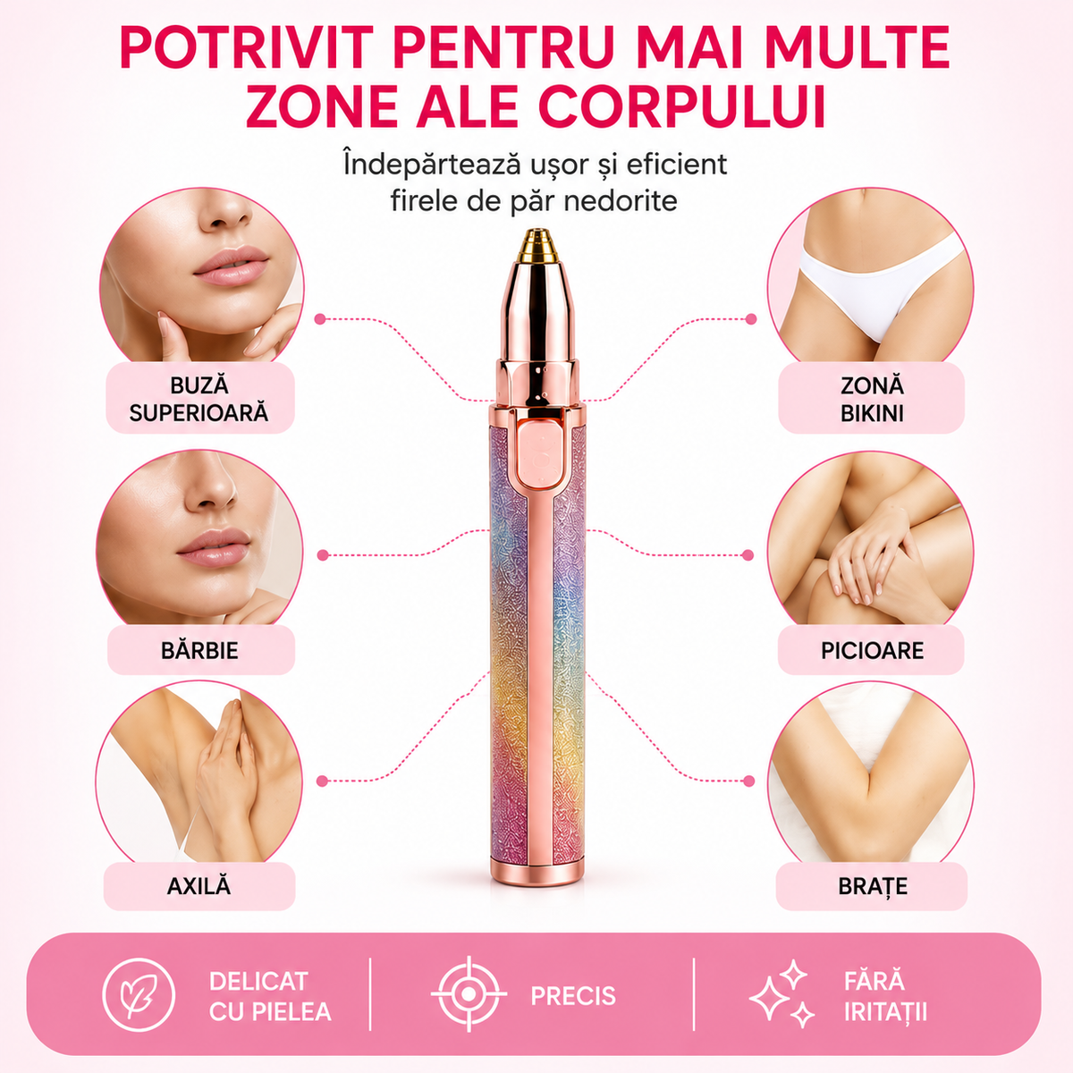Epilator electric 2-în-1 pentru față și corp