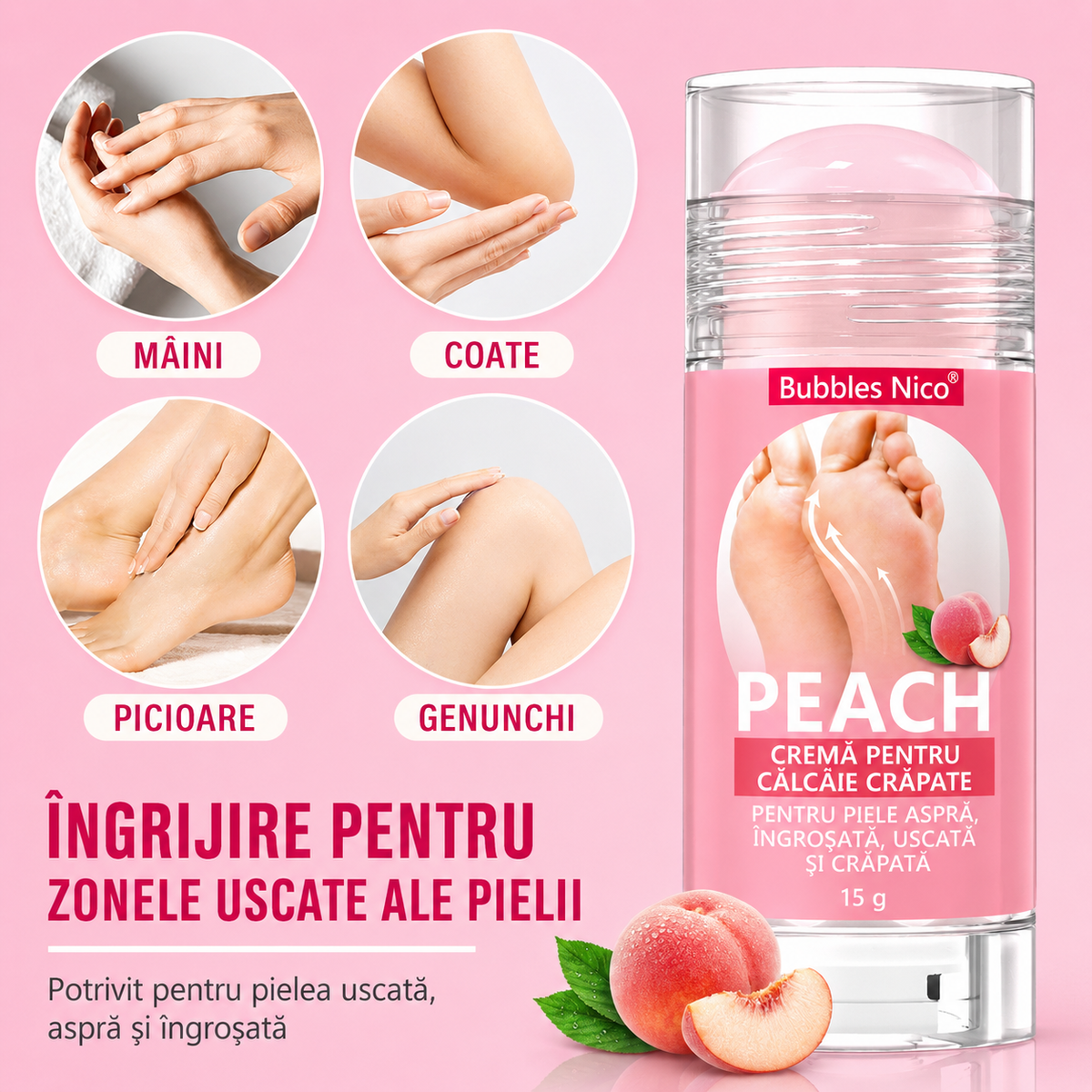 Stick hidratant pentru călcâie crăpate PEACH – Set 2 bucăți