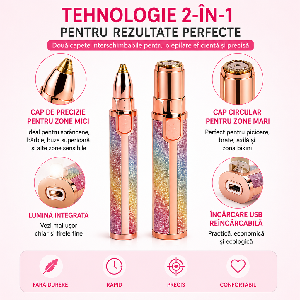 Epilator electric 2-în-1 pentru față și corp